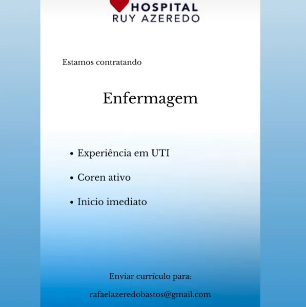 W HOSPITAL
RUY AZEREDO

Estamos contratando

Enfermagem

e Experiéncia em UTI
¢ Coren ativo

e Inicio imediato W HOSPITAL
RUY AZEREDO

 
   
   
 
   
   
   

Estamos contratando

Enfermagem

e Experiéncia em UTI
e Coren ativo

e Inicio imediato W HOSPITAL
RUY AZEREDO

Estamos contratando

Enfermagem

e Experiéncia em UTI
e Coren ativo

¢ Inicio imediato W HOSPITAL
RUY AZEREDO

Estamos contratando

Enfermagem

e Experiéncia em UTI
e Coren ativo

¢ Inicio imediato W HOSPITAL
RUY AZEREDO

Estamos contratando

Enfermagem

e Experiéncia em UTI
e Coren ativo

e Inicio imediato W HOSPITAL
RUY AZEREDO

Estamos contratando

Enfermagem

e Experiéncia em UTI
e Coren ativo

e Inicio imediato HOSPITAL
RUY AZEREDO

Estamos contratando

Enfermagem

e Experiéncia em UTI

e Coren ativo W HOSPITAL
RUY AZEREDO

Estamos contratando

Enfermagem

e Experiéncia em UTI

¢ Coren ativo

¢ Inicio imediato HOSPITAL
RUY AZEREDO

Estamos contratando

Enfermagem

e Experiéncia em UTI

e Coren ativo W HOSPITAL
R...