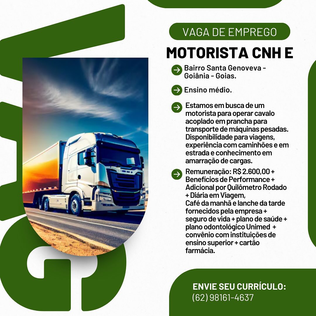 VAGA DE EMPREGO

MOTORISTA CNHE

Bairro Santa Genoveva -
Goiania - Goias.

© Ensino médio.

 

Estamos em busca de um
motorista para operar cavalo
acoplado em prancha para
transporte de maquinas pesadas.
Disponibilidade para viagens,
experiéncia com caminhdes e em
estrada e conhecimento em
amarracao de cargas.

} Remuneragao: R$ 2.600,00 +

Beneficios de Performance +
Adicional por Quilémetro Rodado
+Diaria em Viagem,
Café da manha e lanche da tarde
fornecidos pela empresa +
seguro de vida + plano de satide +
plano odontoldégico Unimed +
convénio com instituigdes de
ensino superior + cartao
farmacia.

ENVIE SEU CURRICULO:

(62) 98161-4637 VAGA DE EMPREGO

MOTORISTA CNHE

Bairro Santa Genoveva -
Goiania - Goias.

} Ensino médio.

 

Estamos em busca de um
motorista para operar cavalo
acoplado em prancha para
transporte de maquinas pesadas.
Disponibilidade para viagens,
experiéncia com caminhdes e em
estrada e conhecimento em
amarragao de cargas.

6 Remuneragao: R$ 2.600,00 +

Beneficios de Performance +
Adicional por Quilémetro Rodado
+ Diaria em Viagem,
Café da manha e lanche da tarde
fornecidos pela empresa +
seguro de vida + plano de satide +
plano odontologico Unimed +
convénio com instituigdes de
ensino superior + cartao
farmacia.

ENVIE SEU CURRICULO:

(62) 98161-4637 VA EMPREGO

MOTORISTA CNHE

Bairro Santa Genoveva -
Goiania - Goias.

6 Ensino médio.

 

Estamos em busca de um
motorista para operar cavalo
acoplado em prancha para
transporte de maquinas pesadas.
Disponibilidade para viagens,
experiéncia com caminhdes e em
estrada e conhecimento em
amarragao de cargas.

} Remuneracao: R$ 2.600,00 +

Beneficios de Performance +
Adicional por Quilémetro Rodado
+Diariaem Viagem,
Café da manha e lanche da tarde
fornecidos pela empresa +
seguro de vida + plano de satide +
plano odontolégico Unimed +
convénio com instituigdes de
ensino superior + cartao
farmacia.

ENVIE SEU CURRICULO:

(62) 98161-4637 VAGA DE EMPREGO

MOTORISTA CNHE

Bairro Santa Genoveva -
Goiania - Goias.

© Ensino médio.

 

Estamos em busca de um
motorista para operar cavalo
acoplado em prancha para
transporte de maquinas pesadas.
Disponibilidade para viagens,
experiéncia com caminhdes e em
estrada e conhecimento em
amarragao de cargas.

6 Remuneragao: R$ 2.600,00 +

Beneficios de Performance +
Adicional por Quilémetro Rodado
+ Diaria em Viagem,
Café da manha e lanche da tarde
fornecidos pela empresa +
seguro de vida + plano de sade +
plano odontoldgico Unimed +
convénio com instituigdes de
ensino superior + cartao
farmacia.

ENVIE SEU CURRICULO:

(62) 98161-4637 VA EMPREGO

MOTORISTA CNHE

Bairro Santa Genoveva -
Goiania - Goias.

} Ensino médio.

 

Estamos em busca de um
motorista para operar cavalo
acoplado em prancha para
transporte de maquinas pesadas.
Disponibilidade para viagens,
experiéncia com caminhdes e em
estrada e conhecimento em
amarracao de cargas.

6 Remuneragao: R$ 2.600,00 +

Beneficios de Performance +
Adicional por Quilémetro Rodado
+Diaria em Viagem,
Café da manha e lanche da tarde
fornecidos pela empresa +
seguro de vida + plano de satide +
plano odontolégico Unimed +
convénio com instituigdes de
ensino superior + cartao
farmacia.

ENVIE SEU CURRICULO:

(62) 98161-4637 VAGA DE EMPREGO

MOTORISTA CNHE

Bairro Santa Genoveva -
Goiania - Goias.

6 Ensino médio.

 

Estamos em busca de um
motorista para operar cavalo
acoplado em prancha para
transporte de maquinas pesadas.
Disponibilidade para viagens,
experiéncia com caminhdes e em
estrada e conhecimento em
amarragao de cargas.

© Remuneracao: R$ 2.600,00 +

Beneficios de Performance +
Adicional por Quilémetro Rodado
+ Diaria em Viagem,
Café da manha e lanche da tarde
fornecidos pela empresa +
seguro de vida + plano de satide +
plano odontoldgico Unimed +
convénio com instituigdes de
ensino superior + cartao
farmacia.

ENVIE SEU CURRICULO:

(62) 98161-4637 VAGA DE EMPREGO

MOTORISTA CNHE

Bairro Santa Genoveva -
Goiania - Goias.

6 Ensino médio.

Estamos em busca de um
motorista para operar cavalo
acoplado em prancha para
transporte de maquinas pesadas.
Disponibilidade para viagens,
experiéncia com caminhées e em
estrada e conhecimento em
amarracao de cargas.

Remuneracao: R$ 2.600,00 +
Beneficios de Performance +
Adicional por Quilémetro Rodado
iaem Viagem,
Café da manha e lanche da tarde
fornecidos pela empresa +
seguro de vida + plano de satide+
plano odontoldgico Unimed +
convénio com instituicdes de
ensino superior + cartao
farmacia.

   

ENVIE SEU CURRICULO:
CYA clea o leas VAGA DE EMPREGO

MOTORISTA CNHE

Bairro Santa Genoveva -
Goiania - Goias.

6 Ensino médio.

 

Estamos em busca de um
motorista para operar cavalo
acoplado em prancha para
transporte de maquinas pesadas.
Disponibilidade para viagens,
experiéncia com caminhdes e em
estrada e conhecimento em
amarragao de cargas.

© Remuneracao: R$ 2.600,00 +

Beneficios de Performance +
Adicional por Quilémetro Rodado
+ Diaria em Viagem,
Café da manha e lanche da tarde
fornecidos pela empresa +
seguro de vida + plano de salide +
plano odontoldgico Unimed +
convénio com instituigdes de
ensino superior + cartao
farmacia.

ENVIE SEU CURRICULO:

(62) 98161-4637 VAGA DE EMPREGO

MOTORISTA CNHE

Bairro Santa Genoveva -
Goiania - Goias.

6 Ensino médio.

Estamos em busca de um
motorista para operar cavalo.
acoplado em prancha para
transporte de maquinas pesadas.
Disponibilidade para viagens,
experiéncia com caminhdes e em
estrada e conhecimento em
amarragao de cargas.

Remuneragdo: R$ 2.600,00 +
Beneficios de Performance +
Adicional por Quilémetro Rodado
jaem Viagem,
Café da manha e lanche da tarde
fornecidos pela empresa +
seguro de vida + plano de satide+
plano odontolégico Unimed +
convénio com instituicdes de
ensino superior + cartao
farmacia.

 
 

ENVIE SEU CURRICULO:
CYA Tea ol eas VAGA DE EMPREGO

MOTORISTA CNHE

Bairro Santa Genoveva -
Goiania - Goias.

} Ensino médio.

 

Estamos em busca de um
motorista para operar cavalo
acoplado em prancha para
transporte de maquinas pesadas.
Disponibilidade para viagens,
experiéncia com caminhdes e em
estrada e conhecimento em
amarragao de cargas.

© Remuneracao: R$ 2.600,00 +

Beneficios de Performance +
Adicional por Quilémetro Rodado
+ Diaria em Viagem,
Café da manha e lanche da tarde
fornecidos pela empresa+
seguro de vida + plano de satide +
plano odontoldgico Unimed +
convénio com instituigdes de
ensino superior + cartao
farmacia.

ENVIE SEU CURRICULO:

(62) 98161-4637