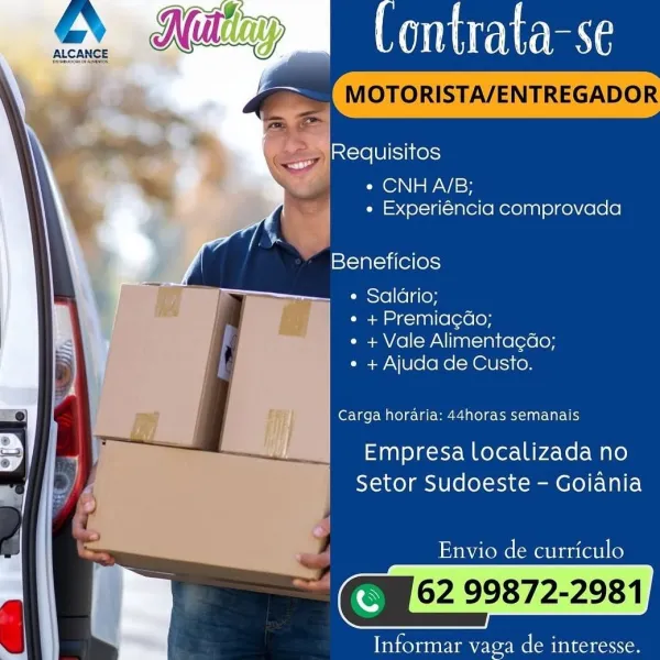 ¢ CNH A/B;
« Experiéncia comprovada

Beneficios

« Salario;

¢ + Premiagdo;

¢ + Vale Alimenta¢do;
« + Ajuda de Custo.

Carga horaria: 44horas semanais

Empresa localizada no
Setor Sudoeste - Goiania

Envio de curriculo

_ (sc & 99872-2981

Informar vaga de interesse. iinet e
;

©, REIe(I Sires)

¢ CNH A/B;
¢ Experiéncia comprovada

Beneficios

« Salario;

« + Premiagdo;

¢ + Vale Alimentacdo;
e + Ajuda de Custo.

Carga horaria: 44horas semanais

Empresa localizada no
Setor Sudoeste - Goiania

Envio de curriculo

— Cye2 99872-2981

Informar vaga de interesse. ALCANCE

      

 

¢ CNH A/B;
zz Experiéncia comprovada

 

Beneficios

« Salario;

¢ + Premiagdo;

« + Vale Alimenta¢ao;
e + Ajuda de Custo.

Carga horaria: 44horas semanais

Empresa Llocalizada no
Setor Sudoeste - Goiania

Envio de curriculo

(sc & 99872-2981

Informar vaga de interesse. ine leet e

= )Requisitos

¢ CNH A/B;
e Experiéncia comprovada

Beneficios

¢ Salario;

« + Premia¢do;

e + Vale Alimenta¢do;
e + Ajuda de ...