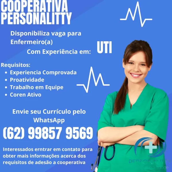 A
aL

Disponibiliza vaga para
Enfermeiro(a) UTI
Com Experiéncia em:
{

Requisitos:
oe oa (Tall Mela) een ee Lel]
e Proatividade
¢ Trabalho em Equipe
e Coren Ativo

  

Envie seu Curriculo pelo
WhatsApp

(62) 99857 9569

Interessados erntrar em contato para
obter mais informagoes acerca dos
requisitos de adesao acooperativa  /

i) AS
aL

Disponibiliza vaga para
Enfermeiro(a) UTI
Com Experiéncia em:
{

Requisitos:
e Experiencia Comprovada
e Proatividade
¢ Trabalho em Equipe
e Coren Ativo

  

Envie seu Curriculo pelo
WhatsApp

(62) 99857 9569

Interessados erntrar em contato para _,
obter mais informagoes acerca dos J
requisitos de adesao acooperativa  /

\» GOOPERATIVA
aL

Disponibiliza vaga para
Enfermeiro(a) UTI
Com Experiéncia em:
{

Requisitos:
e Experiencia Comprovada
e Proatividade
¢ Trabalho em Equipe
e Coren Ativo

  
  

Envie seu Curriculo pelo
WhatsApp

(62) 99857 9569

Interessados erntrar emcontato para ,
obter mais informacgoes acerca dos y
requisitos de adesao acoopera...