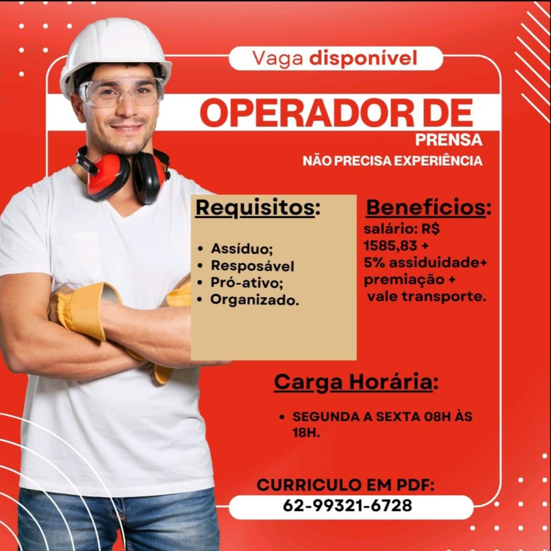 Vaga disponivel \
as) OPERADOR DE

PRENSA
NAO PRECISA EXPERIENCIA

62-99321-6728 PRENSA
NAO PRECISA EXPERIENCIA

Requisitos:

¢ Assiduo;

¢ Resposavel
6 © Pré-ativo;
“© Organizado.

62-99321-6728 PRENSA
NT Ney a ie W421] (ey PRENSA
NAO PRECISA EXPERIENCIA

Requisitos:

¢ Assiduo;

¢ Resposavel
Jf © Pré-ativo;
~  ¢ Organizado.

62-99321-6728 PRENSA
NAO PRECISA EXPERIENCIA

Requisitos:

¢ Assiduo;
« Resposavel

# © Pré-ativo;
“~ e Organizado. Vaga disponivel

OPERADOR DE

PRENSA
NAO PRECISA EXPERIENCIA

Requisitos:

* Assiduo;

¢ Resposavel
6 © Pré-ativo;
“© Organizado.

62-99321-6728 Vaga disponivel

~ N
24) OPERADORDE

     

a PRENSA
NAO PRECISA EXPERIENCIA

-
ar PRENSA
NAO PRECISA EXPERIENCIA

Requisitos:

¢ Assiduo;

¢ Resposavel
#6 © Pré-ativo;

¢ Organizado.

62-99321-6728 Le \

OPERADORDE @

PRENSA
NAO PRECISA EXPERIENCIA

     

ae! PRENSA
NAO PRECISA EXPERIENCIA

Requisitos:

¢ Assiduo;

¢ Resposavel
# © Pré-ativo;

¢ Organizado.

62-99321-6728