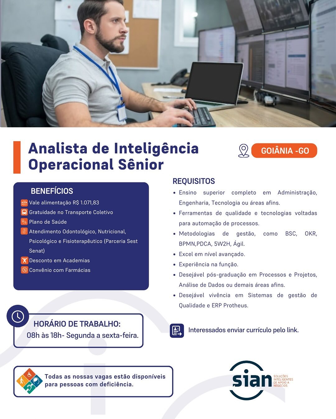 Analista de Inteligéncia oki
Operacional Sénior

REQUISITOS
is}t\ aig (e(@)s) * Ensino superior completo em Administracao,
FN Coin ctor (osm e EAT Engenharia, Tecnologia ou dreas afins,
b= Meritt au MRE Tso ce) e Ferramentas de qualidade e tecnologias voltadas
caCORE para automagao de processos.

Atendimento Odontoldgico, Nutricional,

* Metodologias de gestao, como BSC, OKR,

Psicoldgico e Fisioterapéutico (Parceria Sest BPMN,PDCA, 5W2H Agil

rat) « Excel em nivel avangado.

b dn enn eee ene _. :
» Experiéncia na fungao,

* Desejével pés-graduagao em Processos e Projetos,

 

Anélise de Dados ou demais areas afins.
* Desejavel vivéncia em Sistemas de gestao de
Qualidade e ERP Protheus.

 
  
   

  

HORARIO DE TRABALHO:

Interessados enviar curriculo pelo link.
O8h as 18h- Segunda a sexta-feira. E

 

4 e .
Todas as nossas vagas estao disponiveis Sla n salt
para pessoas com deficiéncia. nest

NY Analista de Inteligéncia
Operacional Sénior

 

REQUISITOS
BENEFICIOS + Ensino superior completo em Administragao,
AVE CHELATE Com OYA KG} Engenharia, Tecnologia ou areas afins.
PETE N ete UT MLC Leh Cool SN * Ferramentas de qualidade e tecnologias voltadas
Ul para automacao de processos.

®© Atendimento Odontolégico, Nutricional, * Metodologias de gestéo, como BSC, OKR,

Psicolégico e Fisioterapéutico (Parceria Sest BPMN,PDCA, SW2H, Agi
Senat)

« Excel em nivel avangado.

», Bese Once CESS er 4
* Experiéncia na fungao.

ener Ree .

* Desejavel pés-graduagdo em Processos e Projetos,

 

Analise de Dados ou demais areas afins.
» Desejavel vivéncia em Sistemas de gestao de
Qualidade e ERP Protheus.

 
  
   

  

HORARIO DE TRABALHO:

Interessados enviar curriculo pelo link.
O8h as 18h- Segunda a sexta-feira. 2

 

&. Todas as nossas vagas estao disponiveis
‘WZ para pessoas com deficiéncia. Analista de Inteligéncia Oki

Operacional Sénior

5 REQUISITOS
13} iN (es (8h) * Ensino superior completo em Administragao,

Engenharia, Tecnologia ou reas afins.
f@ Gratuidade no Transpo ae * Ferramentas de qualidade e tecnologias voltadas

ACU elites para automacao de processos.
Atendimento Odontolégico, Nutricional,

* Metodologias de gestéo, como BSC, OKR,

let kamen Ttaeok Geter) BPMN,PDCA, SW2H, Agil

Cea « Excel em nivel avangado.

¥ Desconto em Academias _ .

« Experiéncia na fungao.

Clean teee :

« Desejavel pds-graduagéo em Processos e Projetos,

 

Anélise de Dados ou demais areas afins,
* Desejdvel vivéncia em Sistemas de gestéo de
Qualidade e ERP Protheus.

 
  
   

  

HORARIO DE TRABALHO:

. : Interessados enviar curriculo pelo link.
O8h as 18h- Segunda a sexta-feira. a

 

a e -
Todas as nossas vagas estado disponiveis Sla n ineetres
para pessoas com deficiéncia. negocios”

NY Analista de Inteligéncia
Operacional Sénior

 

REQUISITOS
BENEFICIOS + Ensino superior completo em Administragao,
f SAVEl Carel natin e-\er-(o SOO) Engenharia, Tecnologia ou areas afins.
@ Gratuidade no Transporte Coletivo * Ferramentas de qualidade e tecnologias voltadas
UST para automacao de processos

BH Atendimento Odontolégico, Nutricional, © Metodologiss de gestio, como BSC, OKR,

Psicolégico e Fisioterapéutico (Parceria Sest BPMN,PDCA, SW2H, Agil
Senat)

© DeSean eee riers

* Excel em nivel avangado.

* Experiéncia na fungao.
Melee - . s
* Desejavel pds-graduacao em Processos e Projetos,

 

Analise de Dados ou demais areas afins.
* Desejavel vivéncia em Sistemas de gestao de

Qualidade e ERP Protheus.

 
  
   

  

HORARIO DE TRABALHO:

Interessados enviar curriculo pelo link.
O8h as 18h- Segunda a sexta-feira. 2

 

LQ Todas as nossas vagas estado disponiveis

para pessoas com deficiéncia.

ge Analista de Inteligéncia Ck
Operacional Sénior

REQUISITOS
BENEFICIOS * Ensino superior completo em Administragao,
CR rnrenecertom om NOVA? Engenharia, Tecnologia ou reas afins,
ee rte MCU ecm ale * Ferramentas de qualidade e tecnologias voltadas
COIL e lig para automacdo de processos.

Ween eae mel tel tel ea rote

* Metodologias de gestéo, como BSC, OKR,
eee ttaek artes tar BPMN,PDCA, SW2H, Agil.

* Excel em nivel avangado.

Deere Re rte TET — .

« Experiéncia na fungao.

en ee

« Desejavel pés-graduagao em Processos e Projetos,

 

Analise de Dados ou demais areas afins.
* Desejavel vivéncia em Sistemas de gestéo de
Qualidade e ERP Protheus.

 
  
   

  

HORARIO DE TRABALHO:

Interessados enviar curriculo pelo link.
O8h as 18h- Segunda a sexta-feira. E

 

s .
Todas as nossas vagas esto disponiveis Sla n es
para pessoas com deficiéncia. Recocios

NY Analista de Inteligéncia
Operacional Sénior

 

REQUISITOS
eagles) + Ensino superior completo em Administracao,
@B Vale alimentagao R$ 1.071,83 Engenharia, Tecnologia ou dreas afins.
§@ Gratuidade no Transporte Coletivo « Ferramentas de qualidade e tecnologias voltadas
UST para automacao de processos

Atendimento Odontolégico, Nutricional, * Metodologias’ de gestéo, como’ BSC, OKR,

Eerie el Grice ad BPMN,PDCA, SW2H, Agil
Senat)

» oreo ite Tul ere

* Excel em nivel avangado.

+ Experiéncia na funcao.
Tee ue CES a, i -
* Desejével pés-graduagao em Processos e Projetos,

 

Andlise de Dados ou demais dreas afins.
* Desejdvel vivéncia em Sistemas de gestéo de

Qualidade e ERP Protheus.

 
  
   

  

HORARIO DE TRABALHO:

Interessados enviar curriculo pelo link.
O8h as 18h- Segunda a sexta-feira. 2

 

4 e “
& Todas as nossas vagas estado disponiveis Sla n satu
‘Ze para pessoas com deficiéncia. Neco Analista de Inteligéncia lz

Operacional Sénior

REQUISITOS
BENEFICIOS * Ensino superior completo em Administragao,
imer S Engenharia, Tecnologia ou areas afins,
DME re) c © Ferramentas de qualidade e tecnologias voltadas
erty para automagao de processos.
eel * Metodologias de gestéo, como BSC, OKR,
ae BPMN,PDCA, 5W2H, Agil.
* Excel em nivel avangado.
* Experiéncia na fungao.
« Desejavel pés-graduag&o em Processos e Projetos,

Analise de Dados ou demais areas afins,

 

* Desejavel vivéncia em Sistemas de gestéo de
Qualidade e ERP Protheus.

 
  
   

  

HORARIO DE TRABALHO:

08h as 18h- Segunda.a sexta-feira Interessados enviar curriculo pelo link.

4 e .
Todas as nossas vagas estao disponiveis Sla n eee

Negocios

NY

para pessoas com deficiéncia. Analista de Inteligéncia © GID
Operacional Sénior

REQUISITOS
BENEFICIOS + Ensino superior completo em Administragao,
FRG ase eColMROYA EE) Engenharia, Tecnologia ou areas afins.
@ Gratuidade no Transporte Coletivo * Ferramentas de qualidade e tecnologias voltadas
oS para automagao de processos
EPC gel ce oom greene * Metodologias de gestéo, como BSC, OKR,
Psicolégico e Fisioterapéutico (Parceria Sest BPMN,PDCA, SW2H, Agit

Sr) * Excel em nivel avangado.

® Desconto em Academias a =
j « Experiéncia na fungdo

@) Convénio com Farmacias a . x
* Desejavel pés-graduacdo em Processos e Projetos,

Analise de Dados ou demais areas afins.

 

* Desejével vivéncia em Sistemas de gestdo de

Qualidade e ERP Protheus.

 
  
   

  

HORARIO DE TRABALHO:

. . Interessados enviar curriculo pelo link.
O8h as 18h- Segunda a sexta-feira.

 

a e .
Todas as nossas vagas estado disponiveis sian te
para pessoas com deficiéncia. 0-108

NY Analista de Inteligéncia oI

Operacional Sénior

REQUISITOS

BENEFICIOS * Ensino superior completo em Administracdo,
cy f Engenharia, Tecnologia ou areas afins,

Lo mercial Ceca * Ferramentas de qualidade e tecnologias voltadas
ao a para automagao de processos.
Ee GOO ie ea Lean * Metodologias de gestéo, como BSC, OKR,
BPMN,PDCA, 5W2H, Agil.

© Excel em nivel avangado.

© Experiéncia na fungao.

* Desejdvel pds-graduagéo em Processos e Projetos,

Analise de Dados ou demais areas afins.

 

* Desejavel vivéncia em Sistemas de gestaéo de
Qualidade e ERP Protheus.

 
  
   

  

HORARIO DE TRABALHO:

08h as 18h- Segunda a sexta-feira Interessados enviar curriculo pelo link.

. 7.
Todas as nossas vagas estdo disponiveis SI a n oie
beapora a

Nesocios

NY

para pessoas com deficiéncia. Analista de Inteligéncia Q
Operacional Sénior

REQUISITOS
BENEFICIOS + Ensino superior completo em Administragao,
@ Vale alimentagao R$ 1.07183 Engenharia, Tecnologia ou areas afins.
} Gratuidade no Transporte Coletivo « Ferramentas de qualidade e tecnologias voltadas
lano de Saude para automagao de processos

ere eM lee ele eM Clagett] a * Metodologias de gestéo, como BSC, OKR,

Eee ener ced BPMN,PDCA, SW2H, Agil
Se * Excel em nivel avancado.

‘PEC eure 5 .
+ Experiéncia na fun¢ao

NC ary soa) ne .
* Desejavel pds-graduacao em Processos e Projetos,

Andalise de Dados ou demais éreas afins.

 

* Desejével vivéncia em Sistemas de gestao de

Qualidade e ERP Protheus.

 
  
   

  

HORARIO DE TRABALHO:

. . Interessados enviar curriculo pelo link.
O8h as 18h- Segunda a sexta-feira.

 

4 e .
Todas as nossas vagas estado disponiveis sian ee
para pessoas com deficiéncia. WEG

NY