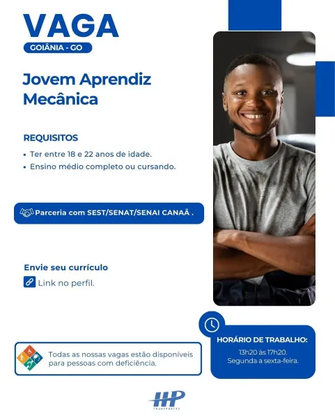 VAGA

GOIANIA - GO

Jovem Aprendiz
Mecanica

REQUISITOS

e Ter entre 18 e 22 anos de idade.
« Ensino médio completo ou cursando.

>) Parceria com SEST/SENAT/SENAI CANAA .

Envie seu curriculo
Link no perfil.

HORARIO DE TRABALHO:

Todas as nossas vagas estao disponiveis OA
para pessoas com deficiéncia. ice)elare|

TRANSPORT ES VAGA

eo

Jovem Aprendiz
Mecanica

REQUISITOS

* Ter entre 18 e 22 anos de idade.
« Ensino médio completo ou cursando.

RN eee Ret eo 1 er Ve

Envie seu curriculo

Link no perfil.

HORARIO DE TRABALHO:

©. Todas as nossas vagas estao disponiveis 13h20 as 1720. ’
para pessoas com deficiéncia. Segunda a sexta-feira. VAGA

GOIANIA - GO

Jovem Aprendiz
Mecanica

REQUISITOS

« Ter entre 18 e 22 anos de idade.
e Ensino médio completo ou cursando.

arceria com SEST/SENAT/SENAI CANAA .

 

Envie seu curriculo
Link no perfil.

HORARIO DE TRABALHO:

Todas as nossas vagas estao disponiveis 13h20 as 1720.
aes . Sea ie igs
para pessoas com deficiéncia. Segunda a si e VAGA
...